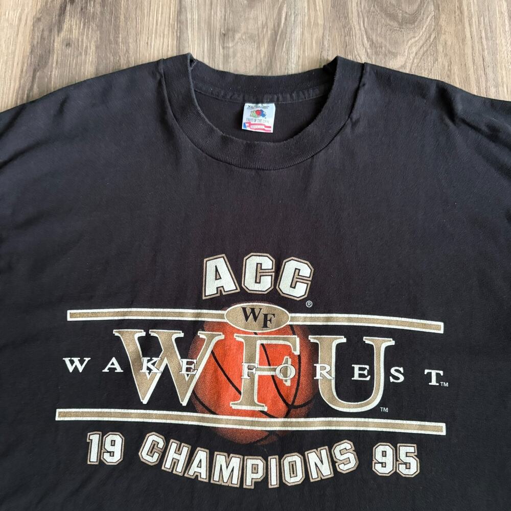 Vintage 1995 Wake Forest University T-Shirt Men's Size XL ACC Basketball Champs
